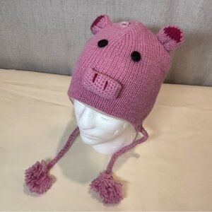 NIRVANNA DESIGNS wool pig hat w/fleece lining organic handmade hand knit. NWT.
